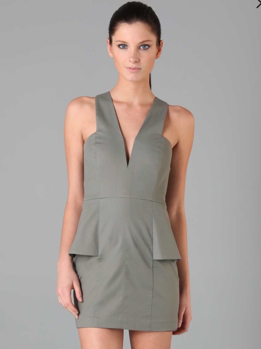 MICHELLE MASON | Designer Olive Army Green Mini Zipper Peplum dress
